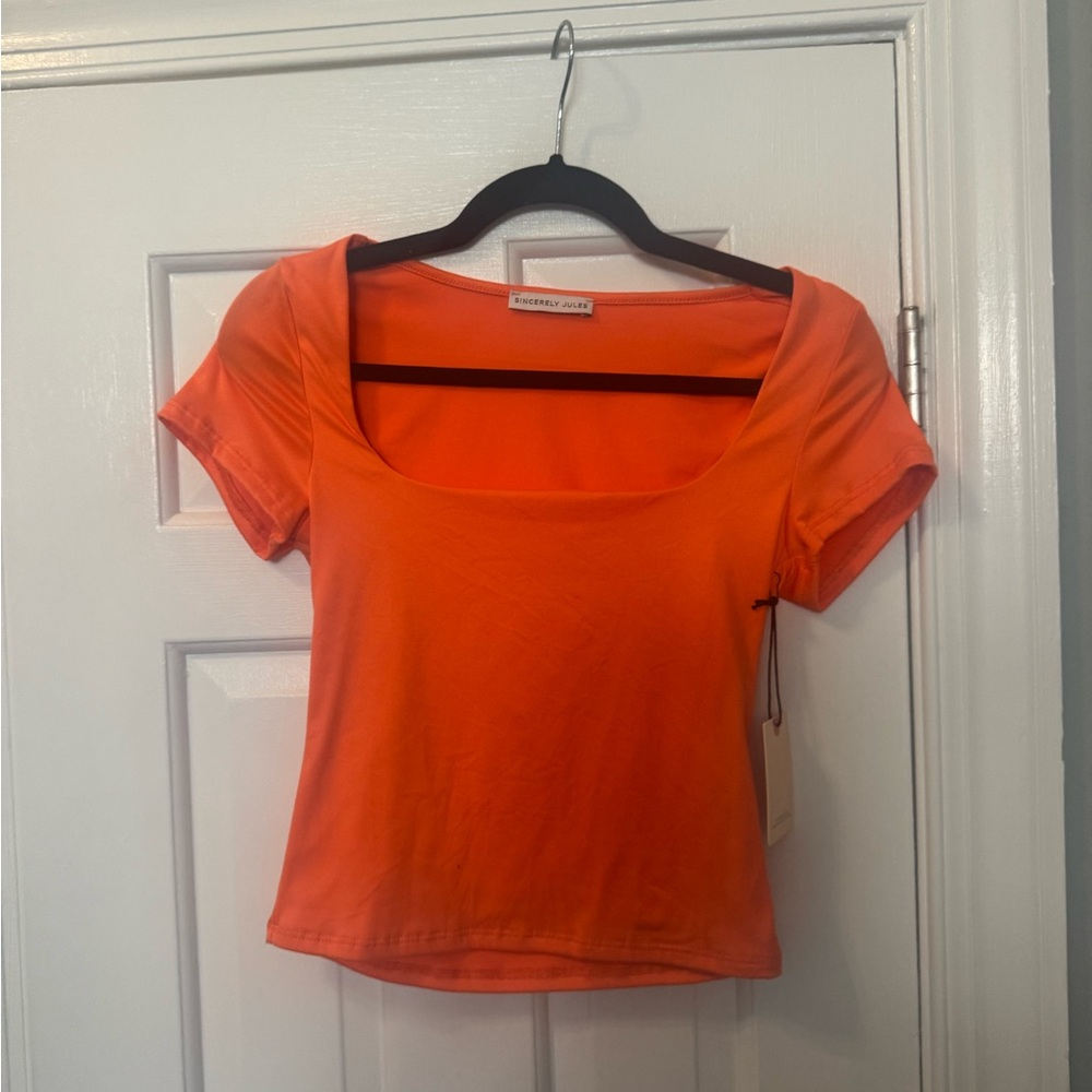 NWT Sincerely Jules Orange Square Neck Top